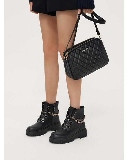 Kazar Black Schwarze Lederstiefeletten Mit Ketten Auf Erhöhter Sohle