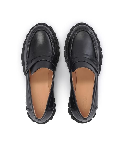 Kazar Black Schwarze Damenschuhe Aus Leder Mit Dicker Geriffelter Sohle