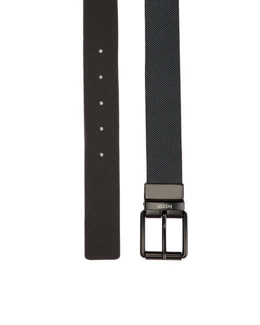 Cinturón De Caballero De Doble Cara En Piel Repujada Y Lisa Kazar de hombre de color Black