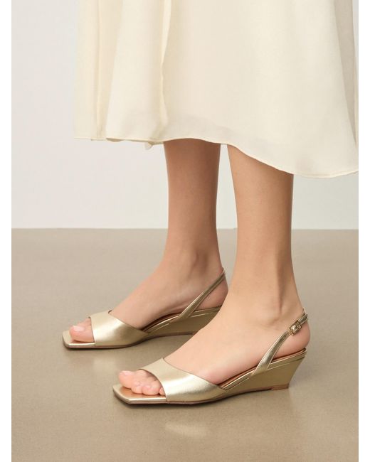 Kazar White Goldene Sandalen Mit Niedrigem Absatz Aus Naturleder