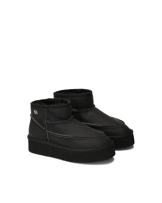 Kazar Black Schneestiefel Aus Schwarzem Leder Mit Weißen Fäden