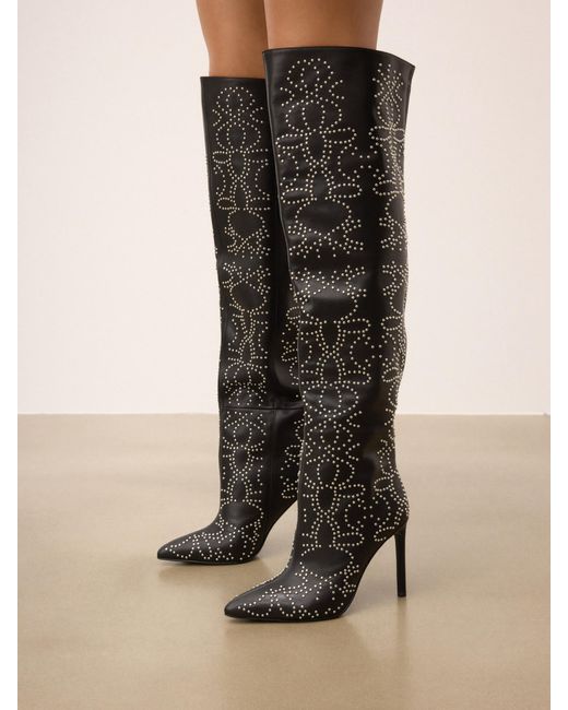 Mousquetaires En Cuir À Motifs De Rivets Kazar en coloris Black