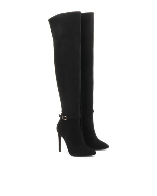 Bottes En Daim Au Genou Sur Un Haut Talon Aiguille Kazar en coloris Black