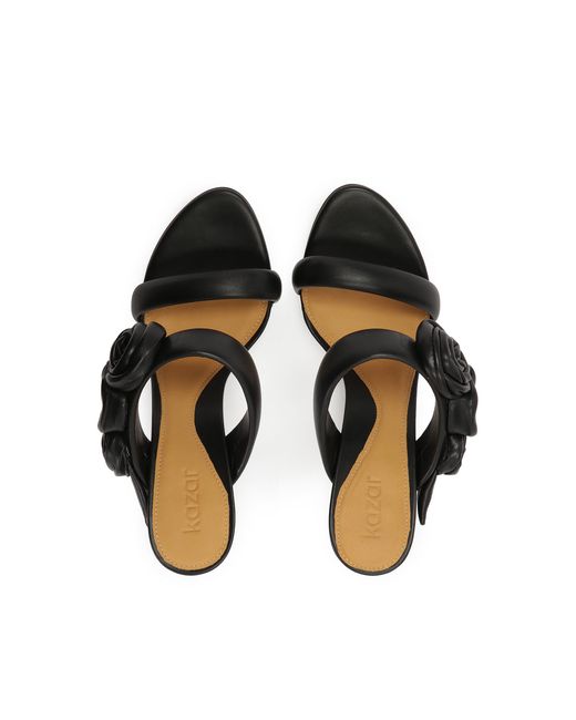 Kazar Black Elegante Schwarze Pantoletten Mit Rosen Auf Einem Hohen Stilettoabsatz