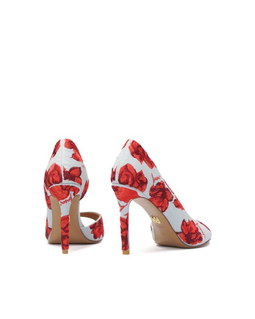 Zapatos Peep Toe De Tela Vaquera Con Flores Bordadas Kazar de color White