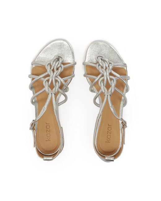 Sandales Plates Argentées À Lanières Entrelacées Kazar en coloris White