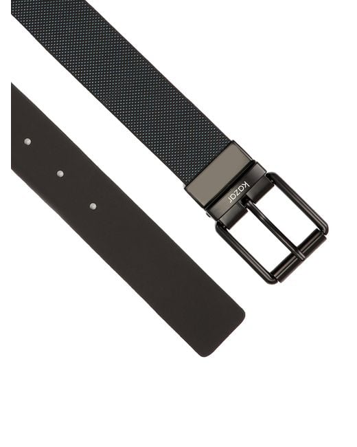 Cinturón De Caballero De Doble Cara En Piel Repujada Y Lisa Kazar de hombre de color Black