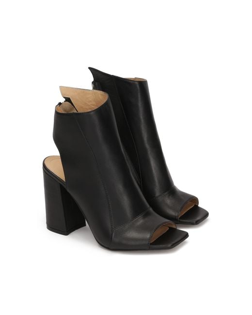 Kazar Black Peep-Toe-Stiefel Aus Leder Mit Offener Zehenpartie Und Absatz