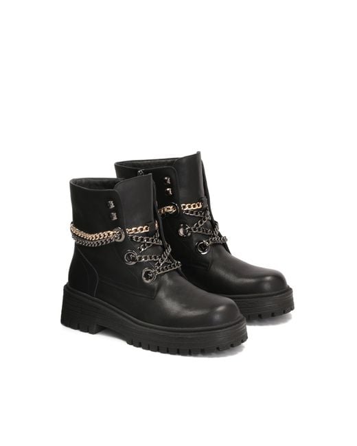 Kazar Black Schwarze Lederstiefeletten Mit Ketten Auf Erhöhter Sohle