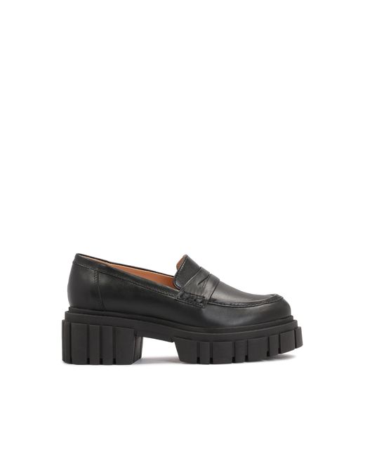 Kazar Black Schwarze Damenschuhe Aus Leder Mit Dicker Geriffelter Sohle