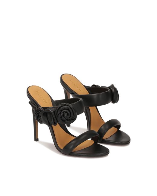 Kazar Black Elegante Schwarze Pantoletten Mit Rosen Auf Einem Hohen Stilettoabsatz
