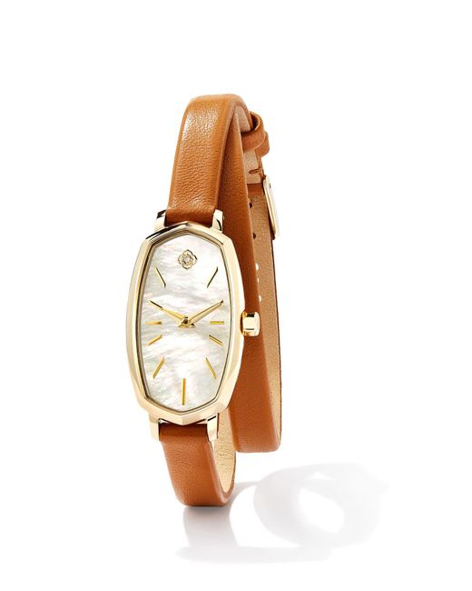 Kendra Scott White Elle Gold Tone Stainless Steel Leather Wrap Watch