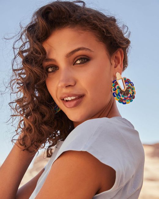 Kendra Scott Diane Gold Statement Earrings In Multi Color Feathers