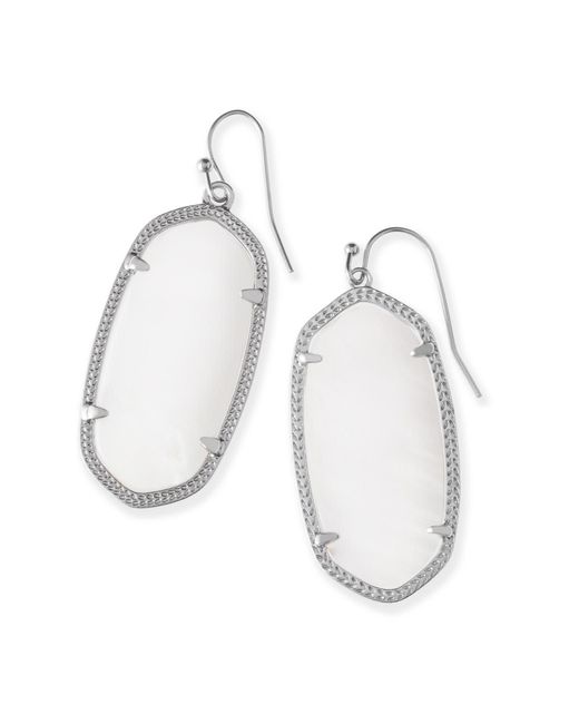 Kendra Scott White Elle Silver Drop Earrings In Ivory Mother-of-pearl | Mother Of Pearl/metal Rhodium