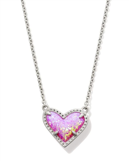 Kendra Scott Pink Ari Heart Silver Short Pendant Necklace