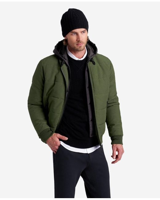 Kenneth Cole | Oxford Detachable Hooded Bomber Jacket In Olive, Size: S ...