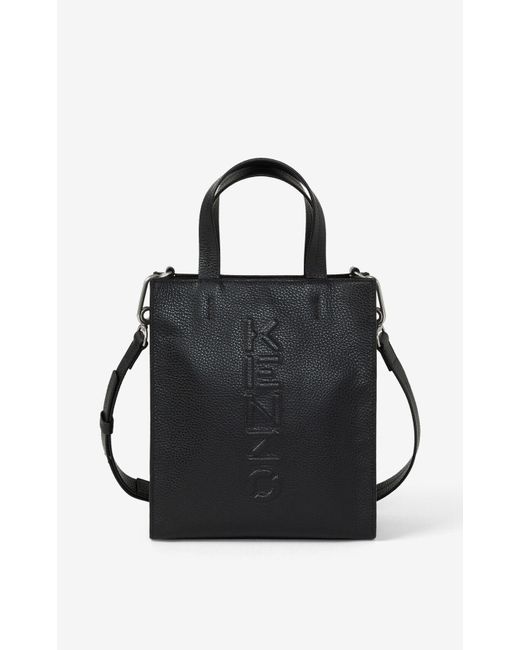 KENZO Imprint Small Grained Leather Tote Bag in Black | Lyst UK