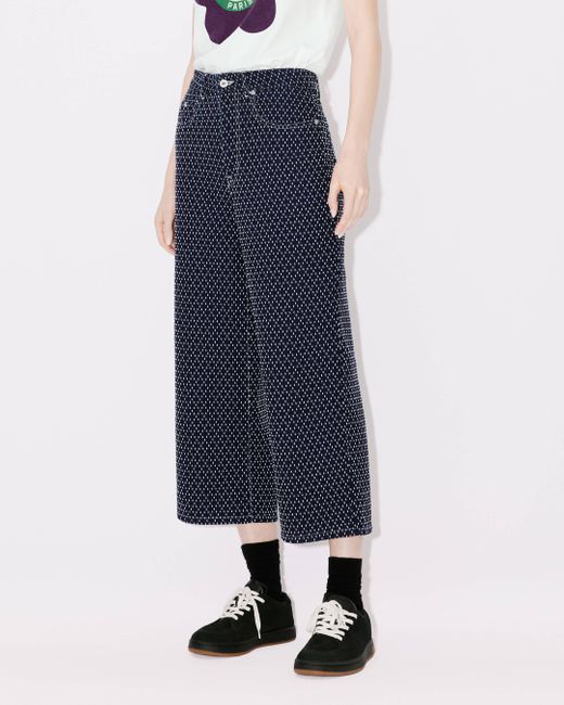 KENZO ' Sashiko Stitch' Embroidered Cropped Jeans in Blue | Lyst