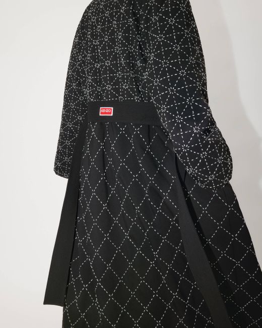 KENZO ' Sashiko Stitch' Long Hand-embroidered Coat in Black | Lyst