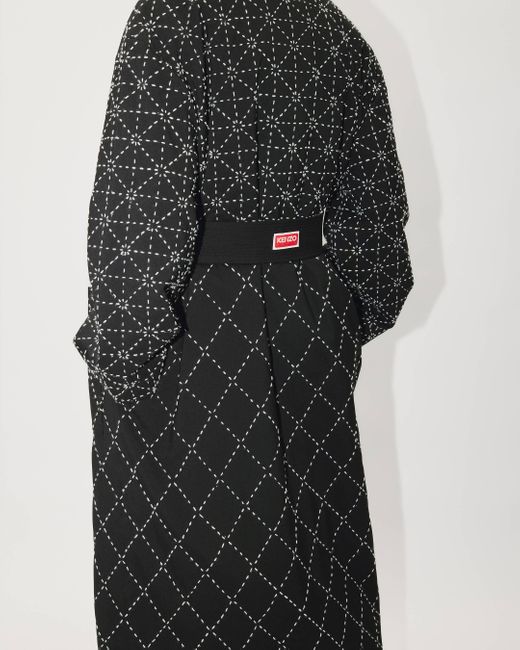 KENZO ' Sashiko Stitch' Long Hand-embroidered Coat in Black | Lyst