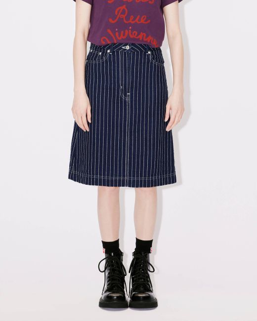 KENZO ' Sashiko Stitch' Embroidered Denim Skirt in Blue | Lyst