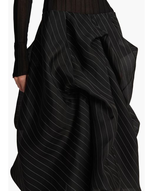 Khaite Black Lou Gathered Silk-Blend Midi Skirt