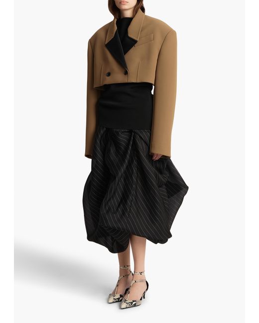 Khaite Black Lou Gathered Silk-Blend Midi Skirt