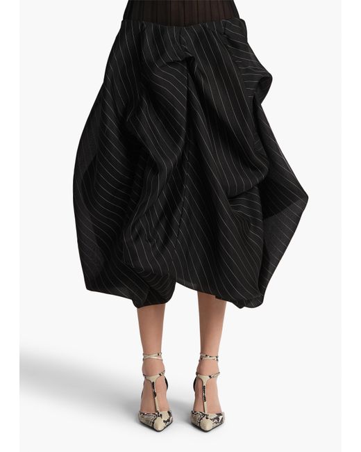 Khaite Black Lou Gathered Silk-Blend Midi Skirt