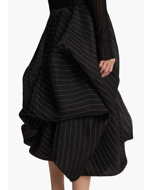 Khaite Black Lou Gathered Silk-Blend Midi Skirt