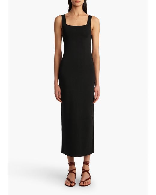 Khaite Black Dixi Square-Neck Sleeveless Knit Maxi Dress