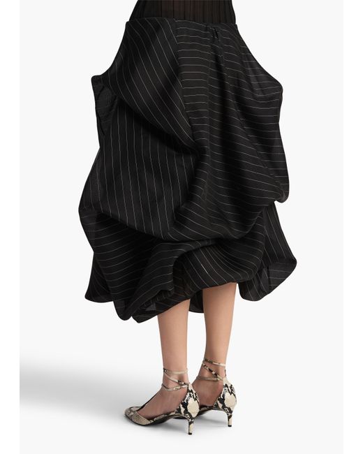 Khaite Black Lou Gathered Silk-Blend Midi Skirt