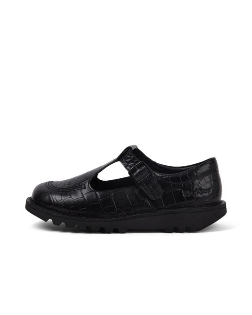 Kickers Black Adult Kick Tbar Croc Leather