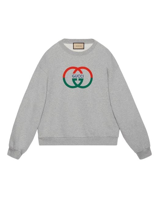Gucci Gray Interlocking G-print Crewneck Cotton-jersey Sweatshirt for men