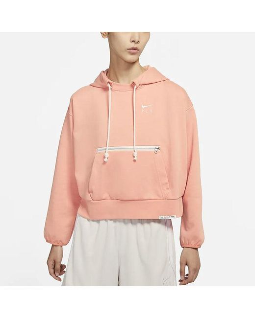 Nike Pink (Wmns) Embroidered Logo Big Pocket Short Sports Hoodie