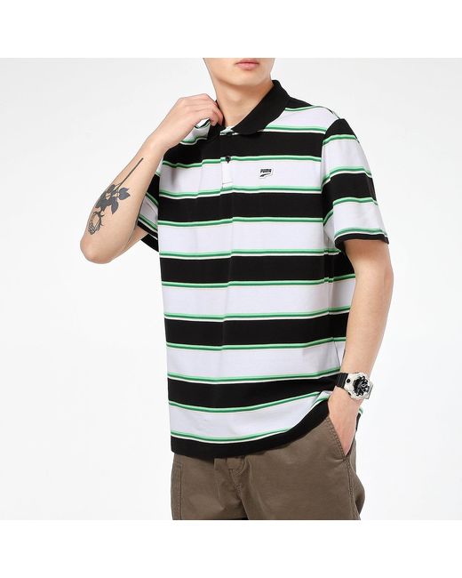 PUMA Green Downtown Stripe Polo Tee Shirt for men