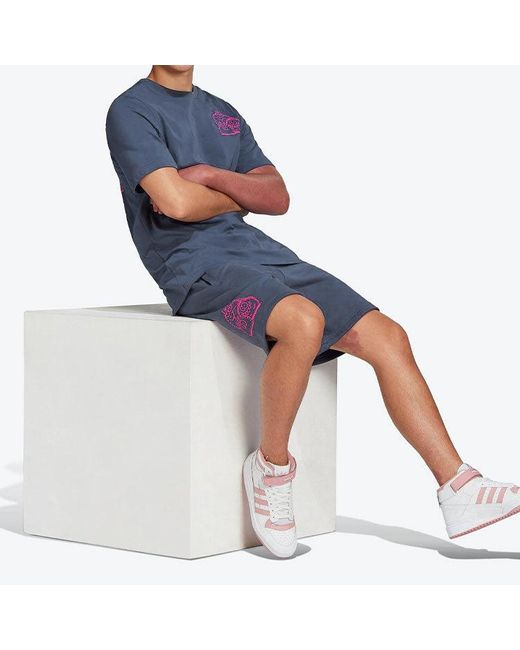 Adidas Blue Originals Kevin Lyons Shr Solid Color Cartoon Pattern Athleisure Casual Sports Straight Shorts for men