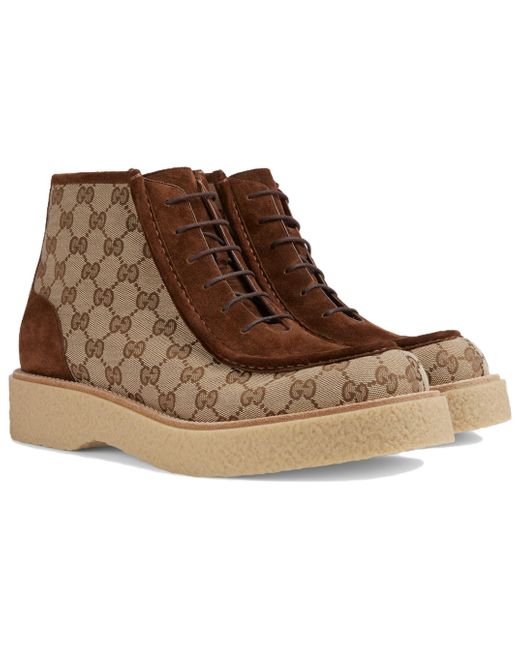 Gucci Brown Gg Canvas Suede Lace-Up Ankle Boot for men