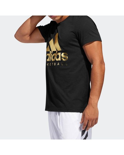 Adidas Black Basketball Sports Alphabet Round Neck Short Sleeve for men