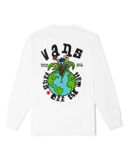 Vans White Earth Pattern Printing Round Neck Long Sleeves T-Shirt for men