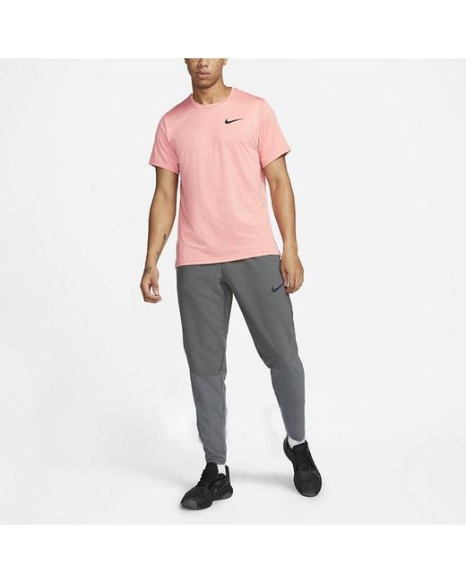 Nike Pink Pro Dri-Fit Solid Color Casual Sports Quick Dry Round Neck Short Sleeve for men