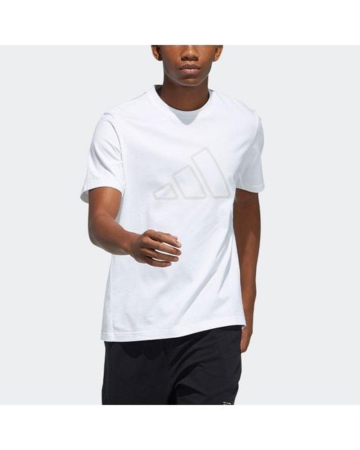 Adidas White Th Tee Techgfx Logo Printing Sports Training Short Sleeve for men