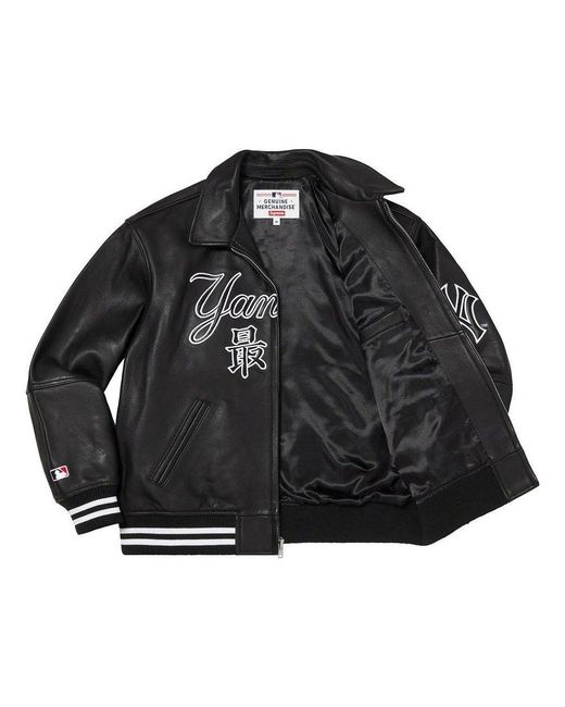Supreme Black X New York Yankees Kanji Leather Varsity Jacket for men