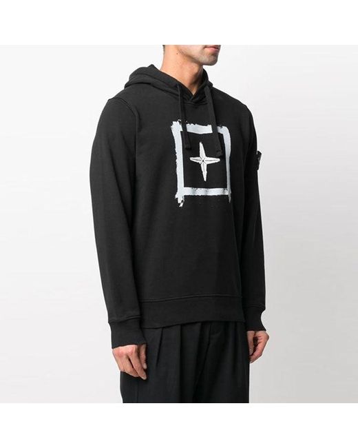 Stone Island Black Box Print Pullover Hoodie for men