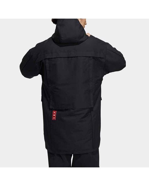 Adidas Black Cny Jkt Top Sports Training Printing Hooded Fleece Lined Woven Jacket for men