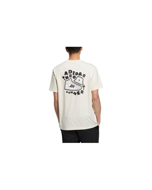 Adidas White Neo Ss22 Shoe Alphabet Printing Round Neck Short Sleeve Couple Style for men