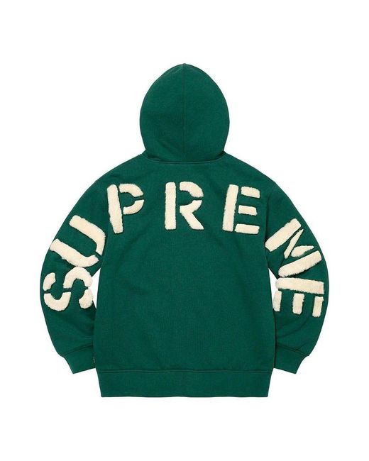 Supreme Green Faux Fur Lined Zip Up Hooded Sweatshirt for men