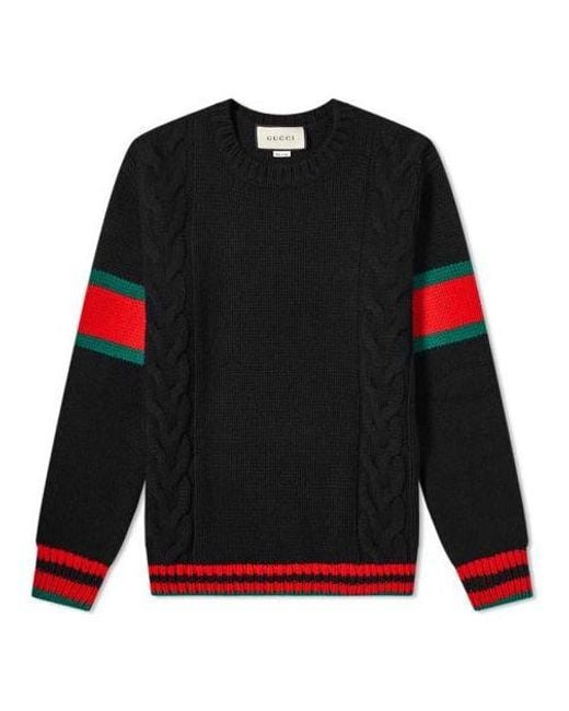 Gucci Black Chucky Grg Long-Sleeved Sweater With Striped Round Neck for men