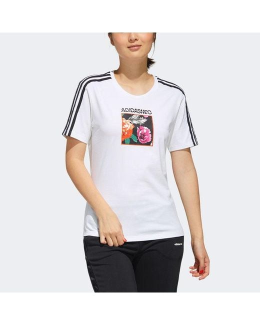 Adidas White (Wmns) Neo Favorites Casual Sports Stripe Printing Short Sleeve