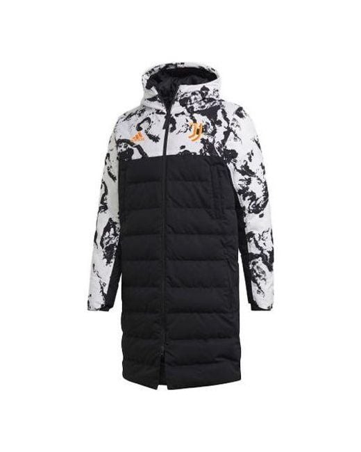 Adidas Black Juve Ssp Dwcoat Juventus Colorblock Soccer/Football Mid-Length Sports Hooded Down Jacket for men