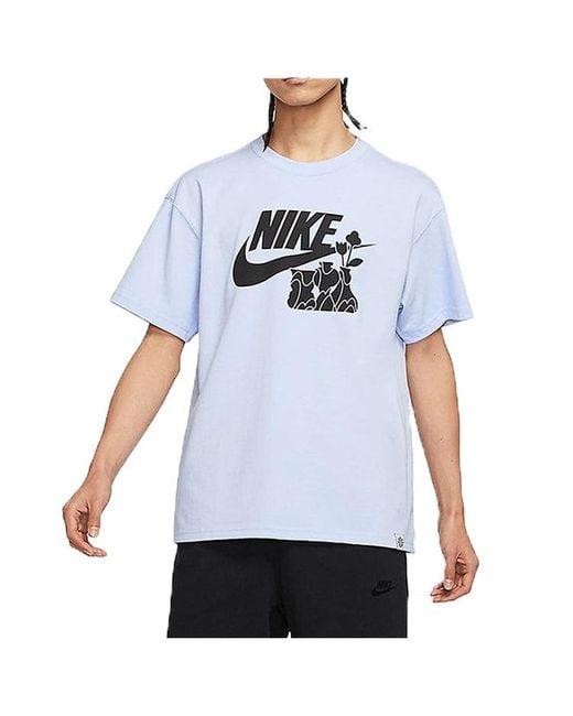 Nike Blue Flowers Alphabet Logo Printing Casual Sports Short Sleeve Light T-Shirt for men